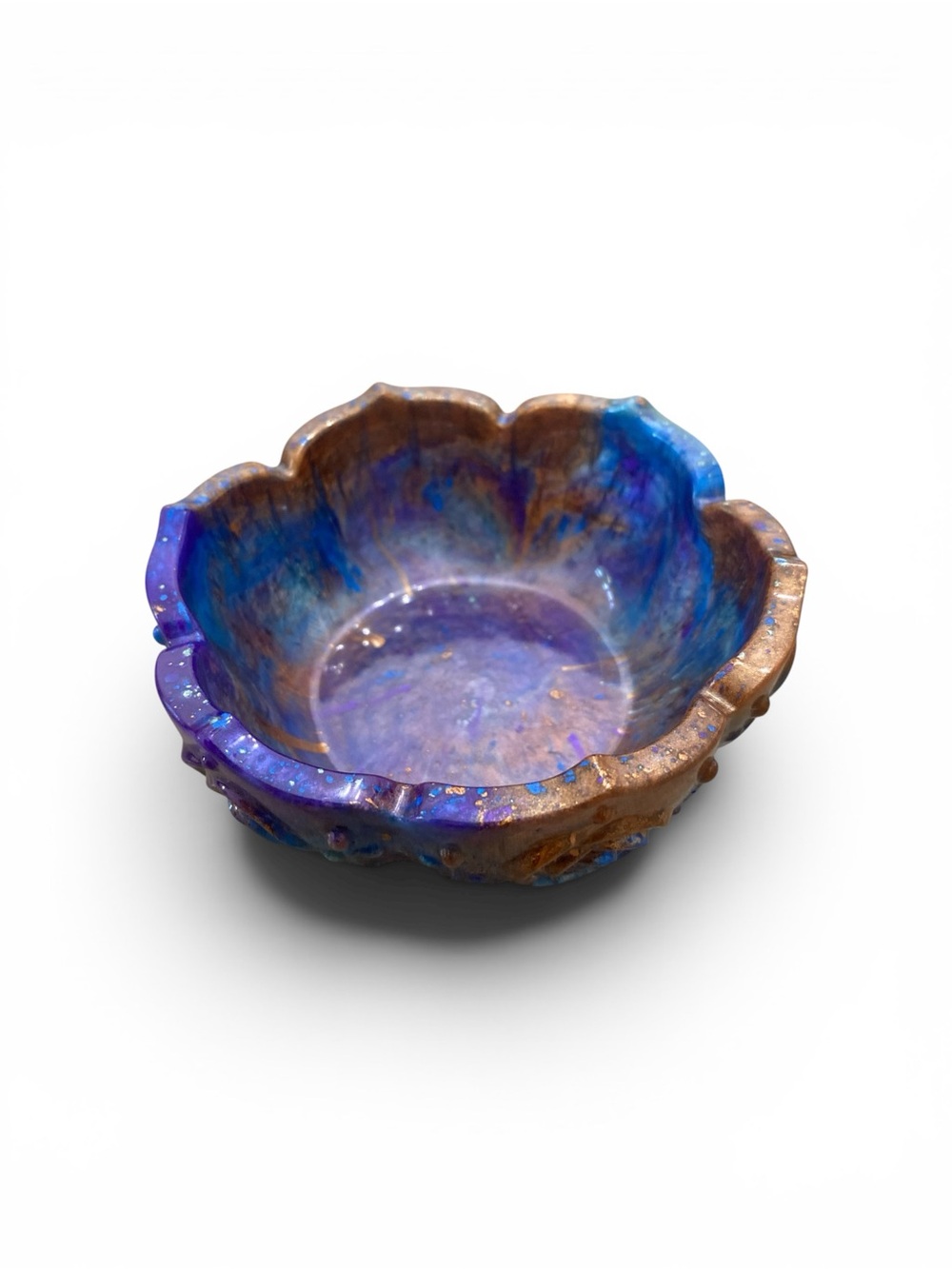 Iridescent Resin Blue and Brown Trinket Handmade Art | Boho Decor